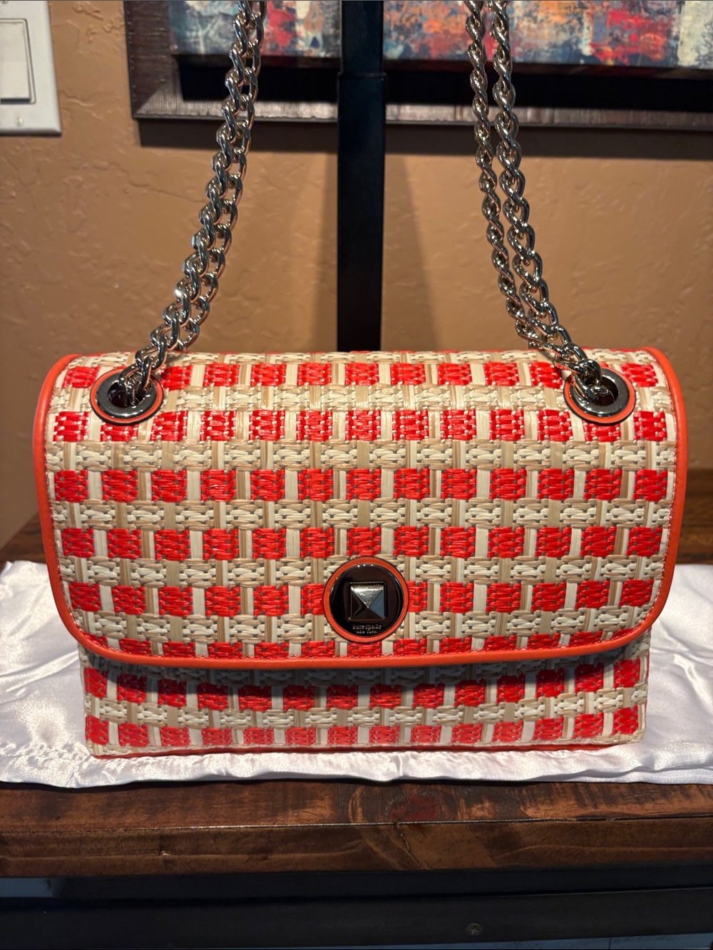 Kate Spade RARE Natalia Coral Leather & Raffia Shoulder/Crossbody MSRP $349 - Picture 3 of 11